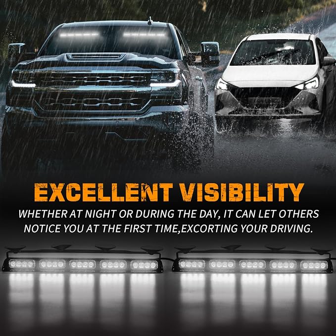 XRIDONSEN White Strobe Lights for Trucks, 40 LED Emergency Dash Lights | 2x 17" Interior Front/Rear Windshield Lights Safety Warning Hazard Light Bar w/ Controller for Tow/Plow Construction Vehicles