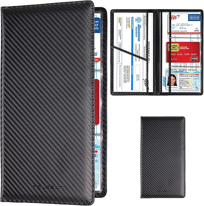 TOURSUIT Car Registration & Insurance Card Holder, Carbon Fiber Black | Vehicle License Document Organizer, Glove Box Compartment, Interior Car Accessories, For Women Men