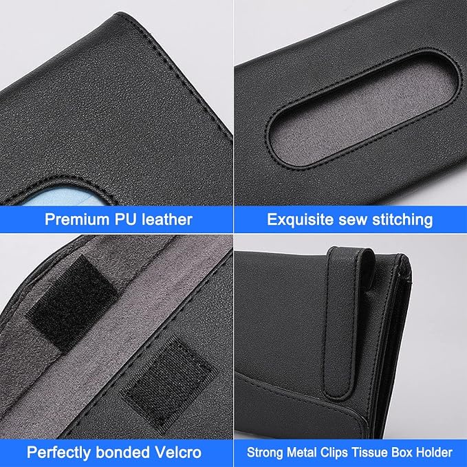 4Pack Car Tissue Holder, Sun Visor Napkin Holder, Premium PU Leather, Car Mask Holder for Sun Visor Vehicle, with Tissue Refill, Black