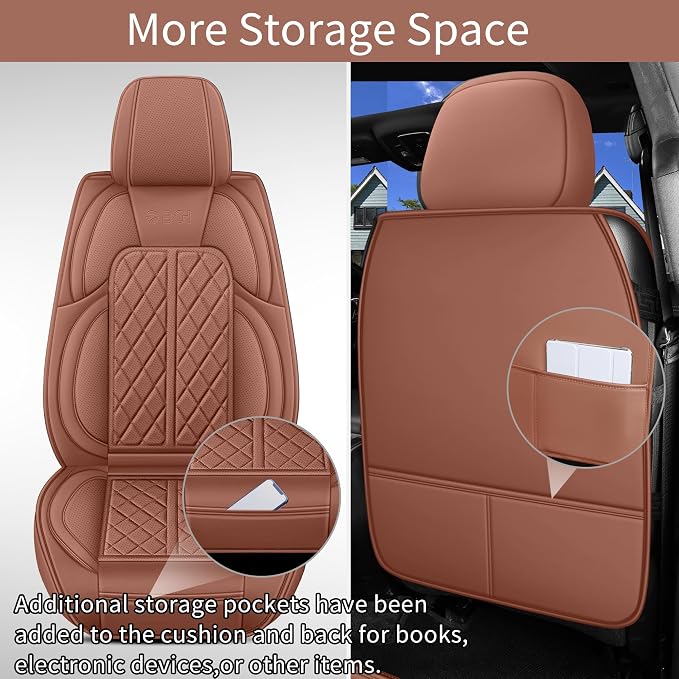 Car Seat Cover Custom Fit for Ford F150 2009-2026 Faux Leather Seat Cover Set Compatible with Regular Cab Super Cab Super Crew Pickup Truck Cushions (Brown, Full Set)