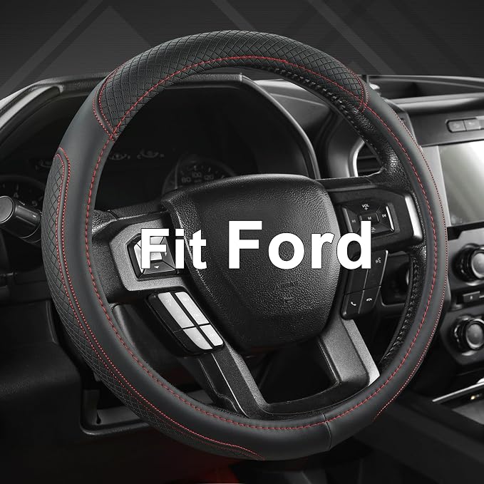 West Llama Car Steering Wheel Cover for Ford F-150, F-250, F-350, Expedition (Black +Red-Large Size)