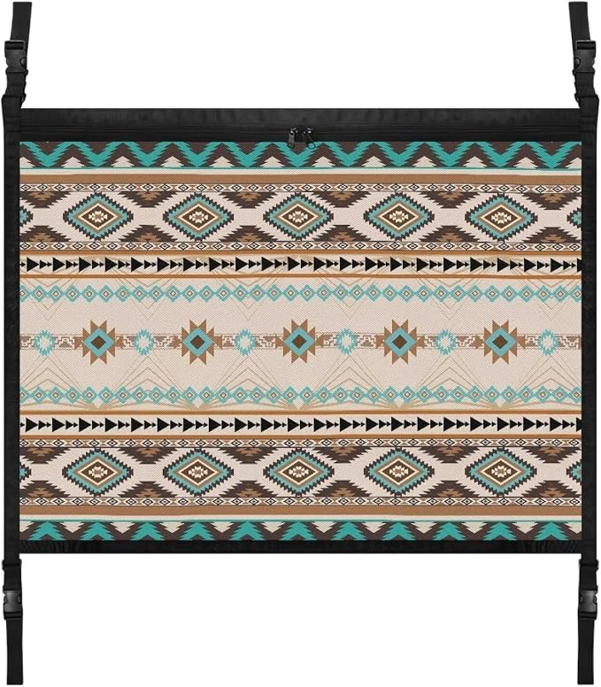 Dreaweet Aztec Print Car Ceiling Cargo Net for SUV Cargo Net Organizer Southwestern Native American Car Roof Storage Net for Truck Mini Van Car Camping Accessories Ceiling Storage Net with Zipper