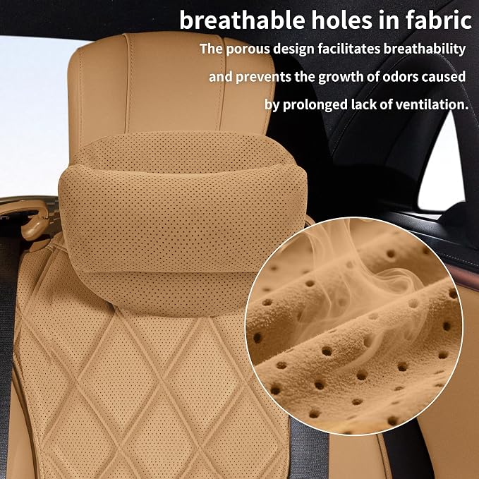 2 Pack Car Neck Pillow, Universal Fit Cars SUVs Sedan Home Office | Car Neck Support Pillow, Suede Car Neck Pillow with Adjustable Strap, Ergonomic Car Neck Support for Relieve Driving Fatigue