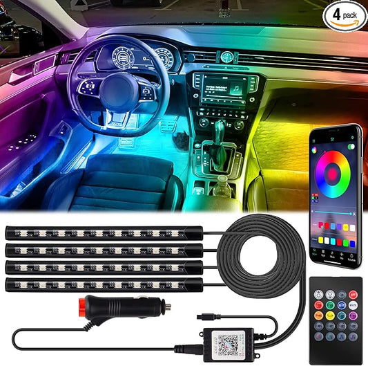 BFXM Car Interior Lights, Car Accessories Interior, 12V LED Strip Lights with Cigarette Lighter Adapter, Ambient Lighting Car, App & Remote Control Music Sync Color Change Lights for Truck Car Decor