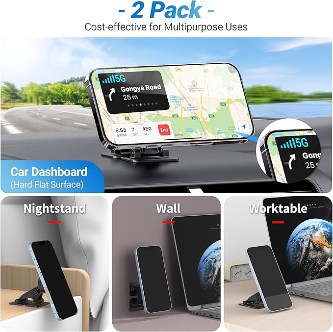 PROfezzion 2-Pack for MagSafe Mount Holder Fits Car Dashboard Home & Office | Strong 3M Adhesive, Powerful Magnets Compatible with MagSafe for iPhone 17 16 15 14 13 12 Pro Max Plus Air & All Phones