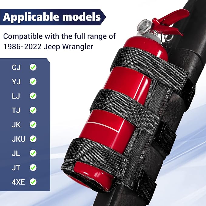 Voodonala Adjustable Roll Bar Fire Extinguisher Mount Holder 3 lb for Jeep Wrangler Unlimited CJ YJ LJ TJ JK JKU JL JLU 4XE,(Black,with Quick disassembly Zipper)