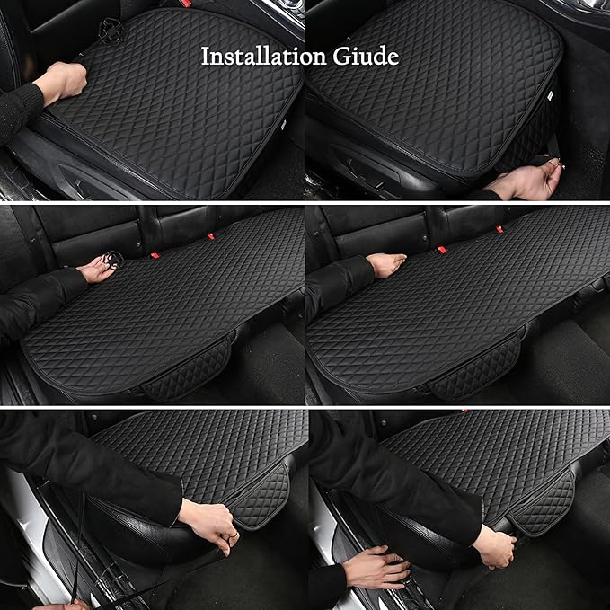 West Llama Pu Leather Car Seat Bottom Covers Protectors Include 1 Rear Bench Seat Cover Universal Fit 90% Vehicles,Black