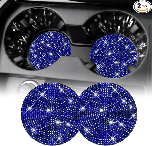 SINGARO Bling Cup Holder Coasters for Car, 2PCS Universal Non-Slip Cup Holder, Embedded Decorative Coasters, Shiny Crystal Car Interior Accessories Gifts for Women (Blue)