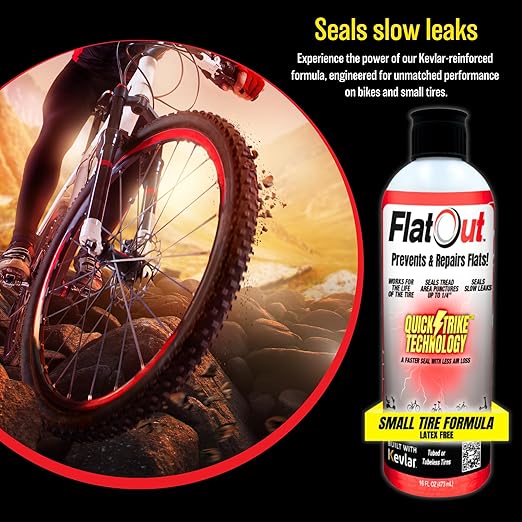 QuickStrike Tire Sealant - Small Tire/Bicycle Formula - NEW Formula - Prevents Flat Tires - Seals Leaks - Contains Kevlar - Tubeless Tire Sealant - 32 Ounce Bottle