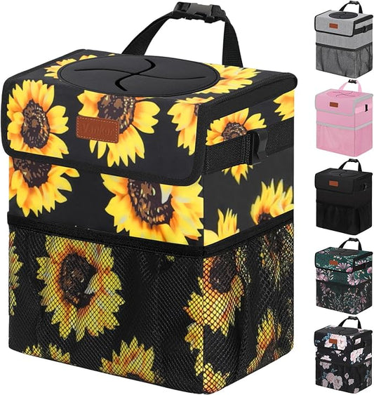 Vankor Car Trash Can for Car Cute,Bag Bin Hanging Waterproof Automotive Garbage Cans Leak Proof Vehicle Trash Can Sunflower