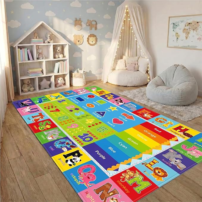 ABC Kids Play Rug, Non-Slip Classroom Carpet, 78.7" x 59" | Colorful ABC Pattern, Soft Low-Pile Surface, Non-Slip Backing, Ideal for Playrooms