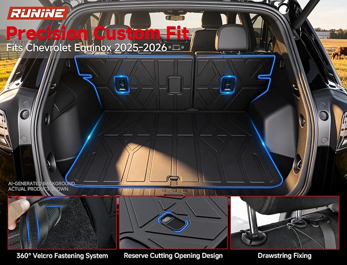 Floor Mats for Chevy Equinox 2025-2026/GMC Terrain (Not for EV),All Weather Protection Custom Floor Mats Trunk Cargo and Car Windshield Cover Set for Chevy Equinox Accessories