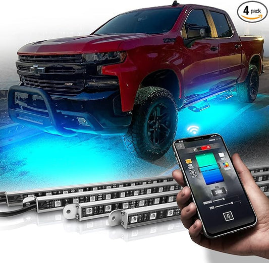 OPT7 Aura Pro RGB Aluminum Truck Underglow Kit with App & Remote Control | Waterproof Rigid Light Bars, Multicolor Music Sync Lighting, Exterior Offroad Lights, Pickup Trucks & Jeeps Accessories, 12V