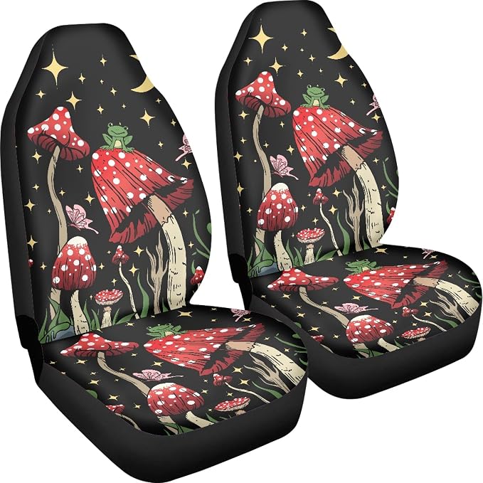 Car Seat Cover, Mushroom with Star Auto Seat Protector Front Seat Cover Set, SUV/Truck/Van/Car Universal Seat Covers, Set of 2