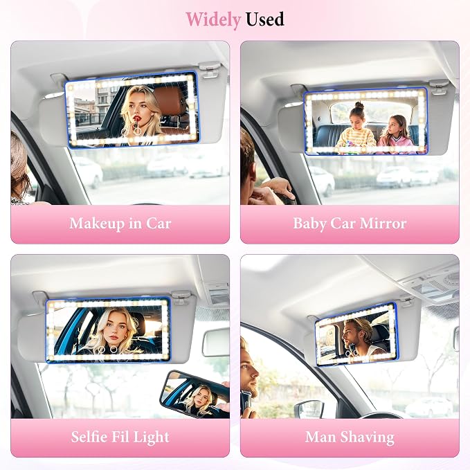 SINGARO Car Sun Visor Vanity Mirror - Rechargeable Makeup Mirror with 60 LEDs, 3 Light Modes & Dimmable Touch Control for Cars, Trucks, SUVs, Car Interior Accessories for Women (Blue)