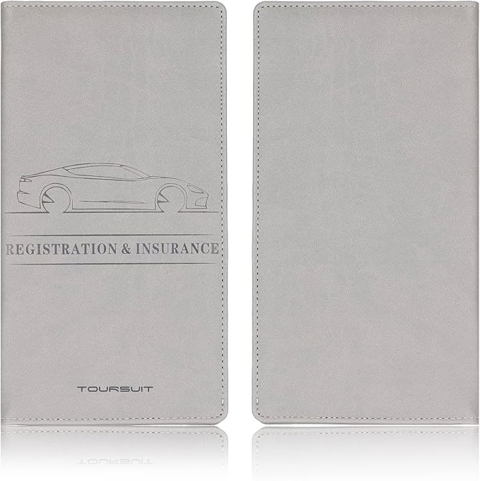 TOURSUIT Car Registration & Insurance Card Holder, Grey | Vehicle License Document Organizer, Glove Box Compartment, Interior Car Accessories, For Women Men