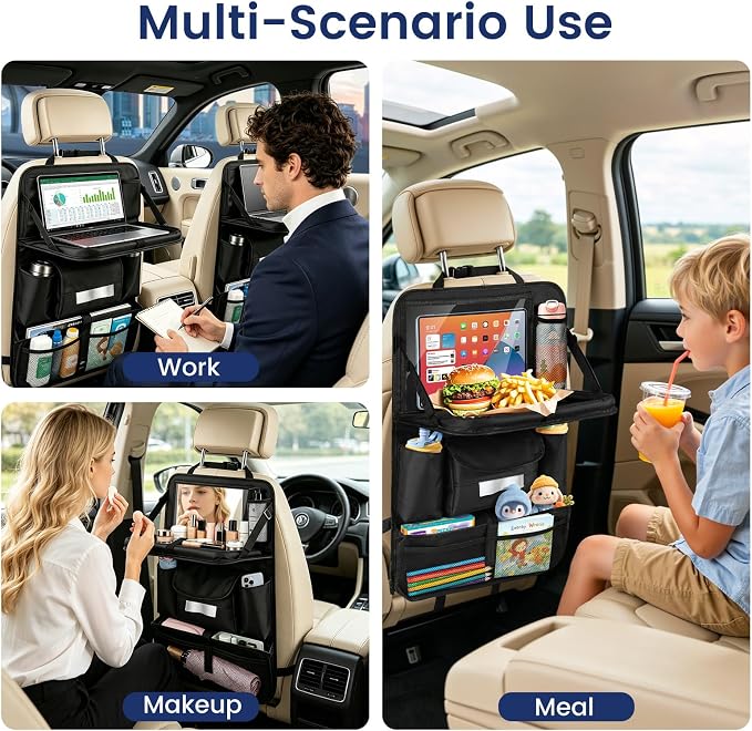 MoKo Car Organizer Back Seat, Backseat Car Organizer with Foldable Table Tray, 8 Pockets, Back Seat Organizer with Transparent Tablet Pocket for Road Trip, 600D Oxford Cloth, 1 Pack, Black