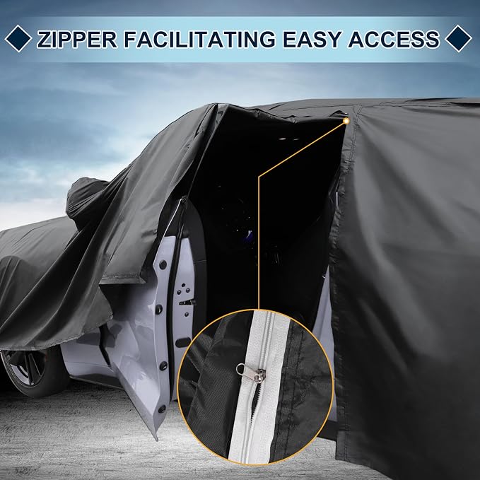 Black Heavy Duty Waterproof Car Cover for Sedan 179"-185" - All-Weather UV Protected Outdoor Full Exterior Cover with Sun/Snow/Rain Resistance