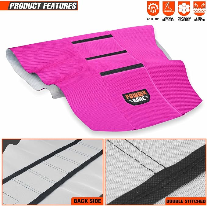 Motorcycle Universal Seat Cover Non-Slip Rubber Striped Gripper Soft Sewing for CRF WR WRF RMZ YZF SXF EXC EXC XC SX CR KLX Dirt Pit Bike Motocross Off Road (Pink)