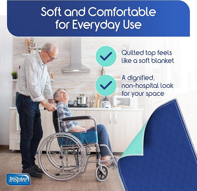 Inspire Waterproof Chair Pad, Dark Colored to Hide Stains, 18 x 24 – Quilted, for Incontinence Washable, for Adults and Kids Reusable Underpad