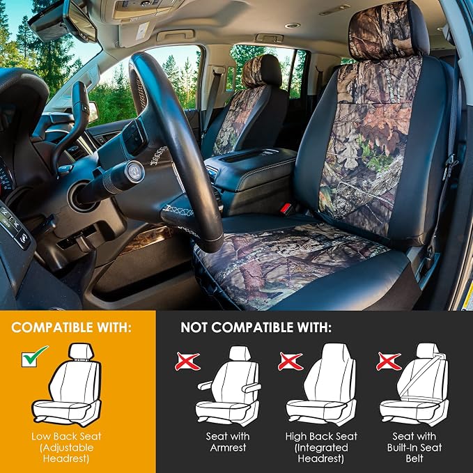 Mossy Oak LPI Truck Heavy Duty Seat Covers for Front Seats; Fits Full-Size SUV or Truck; Includes Front and Rear Storage Pockets, Built-in Molle Style Organizer; Semi-Custom Fit; 2pcs