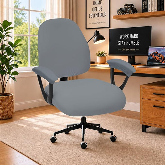 Super Stretchable Separate Office Chair Seat Covers - Universal Spandex Computer Chair Slipcover - Rotating Backrest Coverings & Cushion Protectors & Armrest Covers for Dogs, Cats, Pets, Mid Gray