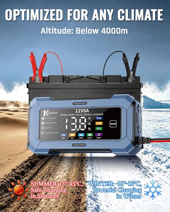 Car Battery Charger Battery maintainer for Automatic trickle Charger with Pulse Repair & Digital Display trickle Charger for car Battery 12v 6A Compatible with CAR AGM Moto LiFePO4 Batteries