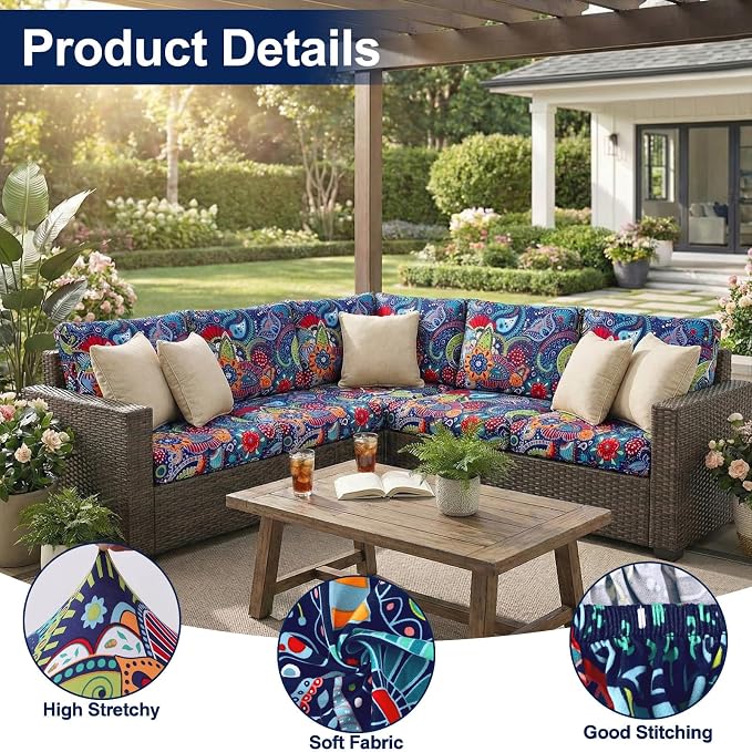 Smiry 12 Pcs Waterproof Patio Cushion Covers, Stretch Outdoor Furniture Covers