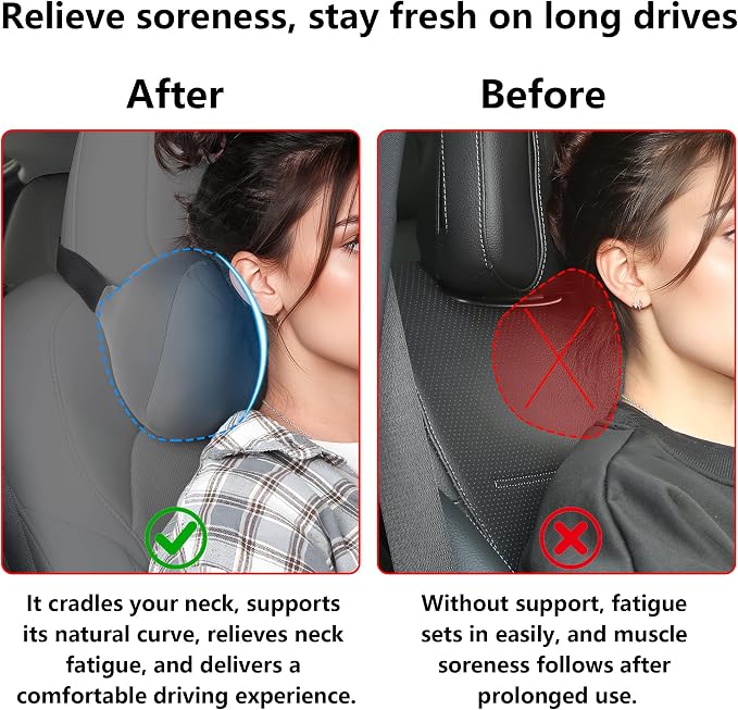 Car Headrest Pillow for Neck Support Memory Foam Car Neck Pillow Universal Fit Head Rest Travel Pillow Car Pillow for Pain Relief While Driving Grey 1pc