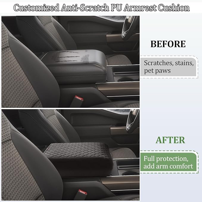 Center Console Cushion for 2021-2025 2026 Ford F150 PU Leather Armrest Interior Accessories, Customized Anti-Scratch Leather Armrest Lid Protector Pad (Bucket Seat Only)
