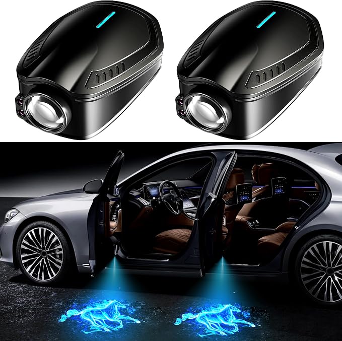 Car Door Lights,Door Lights Logo Projector Rechargeable,Car Door Projector Lights,HD Car Welcome Light for Cars Use At Night 2pcs. (for Blue Horse)