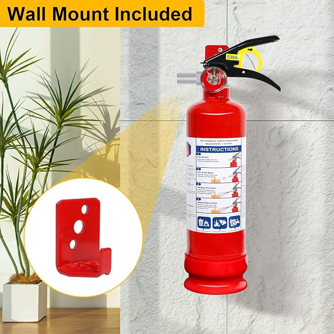 2 Pack ABC Dry Chemical Fire Extinguishers with Mount, 2.5 lb 1A:10B:C Rating for Home, Vehicle, Boat, Quick Release Handle, Compact & Portable Dry Powder Extinguisher