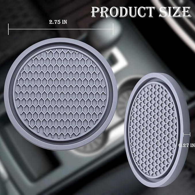 2PCS Car Cup Holder Coaster, Universal Auto Non-Slip Cup Holder Coaster, 2.75In Universal Non-Slip Recessed Car Interior Accessories (Gray)