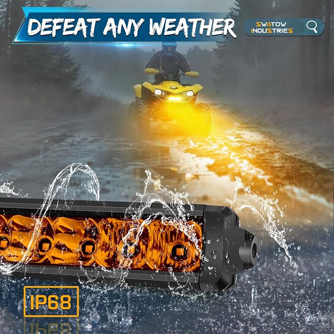 8 Inch Light Bar Amber, SWATOW INDUSTRIES 8" Slim Light Bar Amber Fog Lights Spot Flood Offroad Lights for Heavy Foggy/Rainy Driving for ATV UTV Dirt Bike Motorcycle Truck Pickup