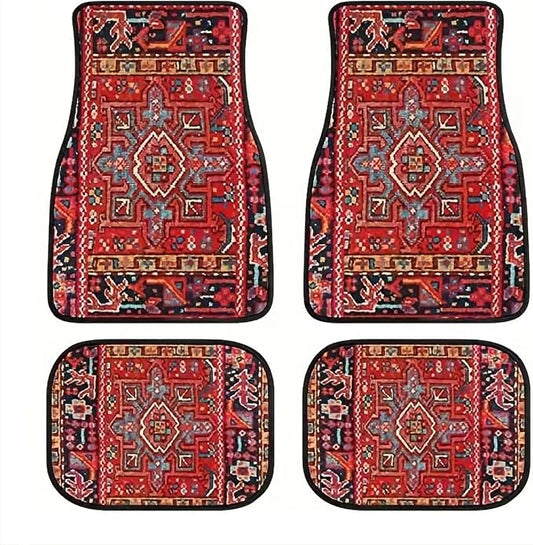 Car Floor Mats Non-Slip Automotive Floor Mats All-Weather Front Rear Car Floor Foot Mat Sets of 4 Pieces Foot Mats Rugs Carpet for Car Trucks SUV Sedans (Red 2.0)