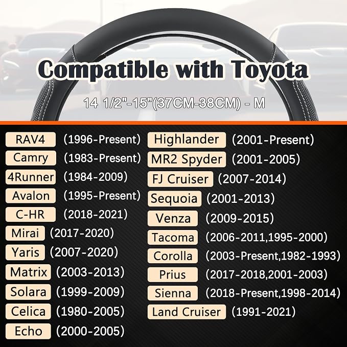 GIANT PANDA Car Steering Wheel Cover for Toyota RAV4,Camry,Highlander,Corolla,Prius,Tacoma,Standard Size - Black+Gray Line