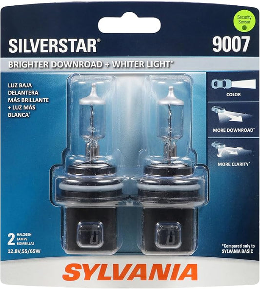 SYLVANIA - 9007 SilverStar - High Performance Halogen Headlight Bulb, High Beam, Low Beam and Fog Replacement Bulb, Brighter Down Road with Whiter Light (Contains 2 Bulbs)