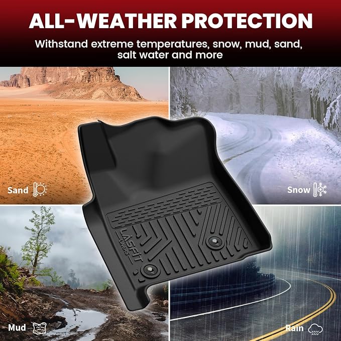 LASFIT Floor Mats for Toyota Tacoma 2005-2011 Double Cab Auto Tran, Custom Fit All Weather Protection Durable TPE Floor Liners for 2005-2011 Tacoma Accessories Front & Rear 2 Row Row Car Mats, Black