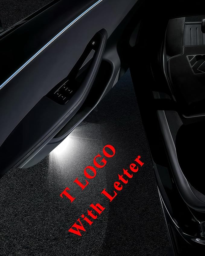 LOWEEY Car Door Lights Logo Projector Compatible with Tesla Accessories for Model Y 3 X S, No Fade 4K-HD Puddle Lights Car Welcome Light 3D Laser Ghost Shadow Light (Blue Logo)