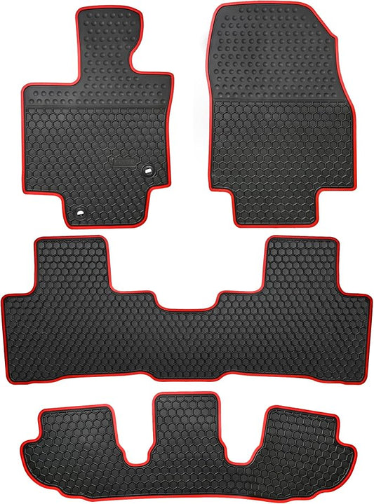 Car Floor Mats Custom Fit for 2020-2025 Toyota Highlander 7 Seats w/2nd Row Bench or Bucket Seats w/Center Console (No Hybrid) Black Red Rubber Auto Liner Mats All Weather Protection