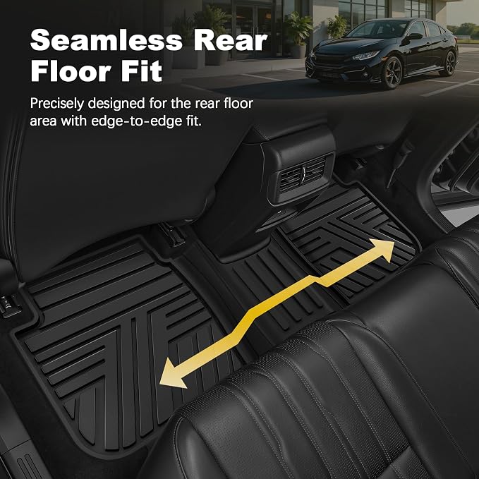 Rubber Floor Mats for Honda Civic Sedan 2016-2021 | All Weather Heavy Duty Car Mats Also Fit for Hatchback 2017-2021 & Coupe 2016-2020, 1st & 2nd Row, Black