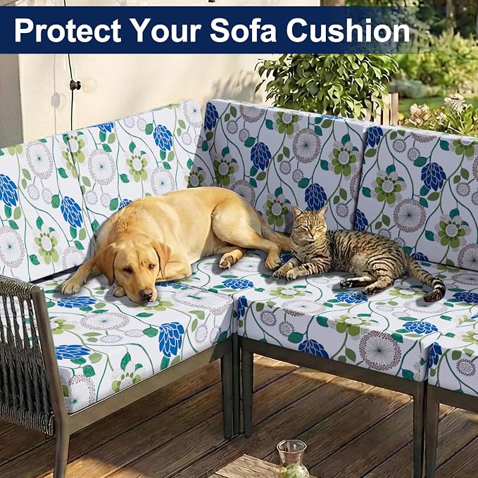 Smiry Waterproof Patio Cushion Covers, Stretch Outdoor Couch Slipcovers Replacement Washable Furniture Protector Sofa Chair Seat Cover for Dogs and Pets (12 Pcs, Light Green)