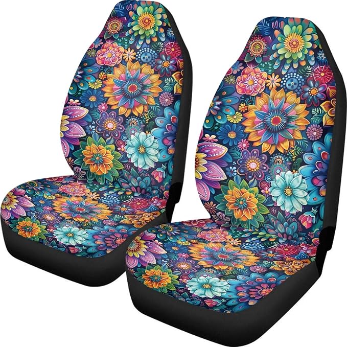 Car Seat Covers Universal Fit Most Vehicles Boho Floral Blossoms 2 Packs Automotive Interior Accessories Fits Most Cars, Sedans, Vans, Trucks