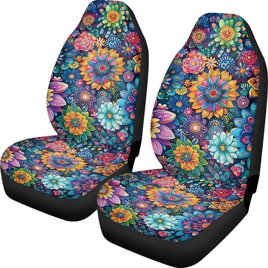 Car Seat Covers Universal Fit Most Vehicles Boho Floral Blossoms 2 Packs Automotive Interior Accessories Fits Most Cars, Sedans, Vans, Trucks