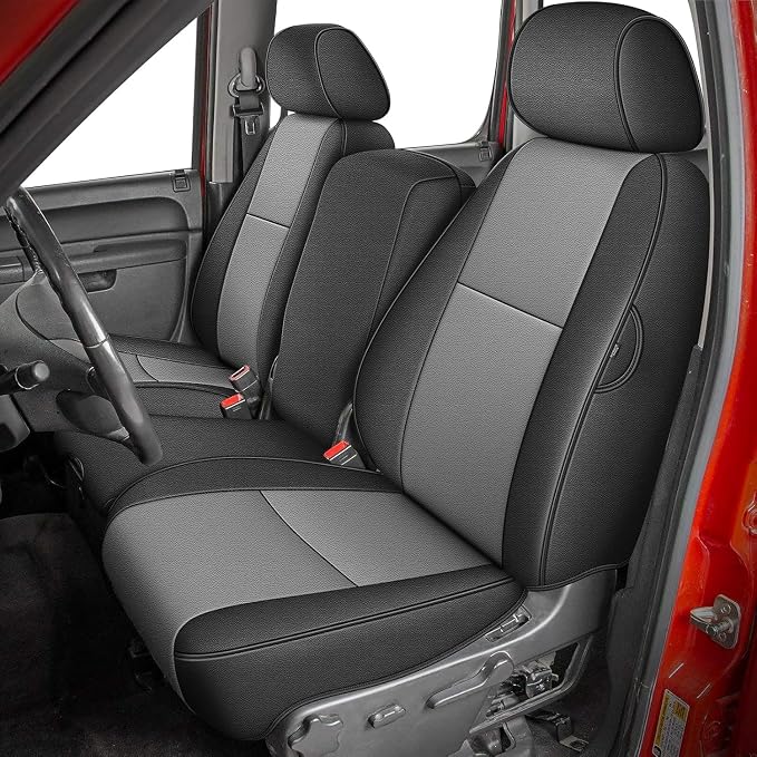 AOMSAZTO Truck Seat Covers for Chevrolet Silverado/GMC Sierra 1500 (2007-2013) 2500 3500 (2007-2014) Black+Gray Faux Leather Car Seat Covers Full Set(Rear 40/60 Split for Crew Cab)