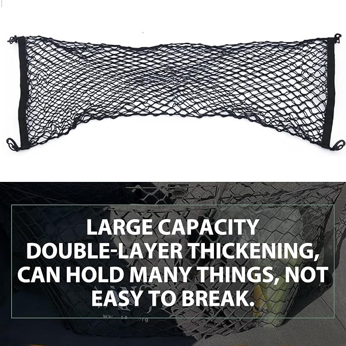 Car Cargo Net, Car Trunk Net Stretchable, Dual-Layer Nylon Trunk Storage Mesh, Adjustable Elastic Storage Nets with Hooks, Universal Cargo Cover for SUVs, Cars, Sedan, Trucks (35.4×11.8)