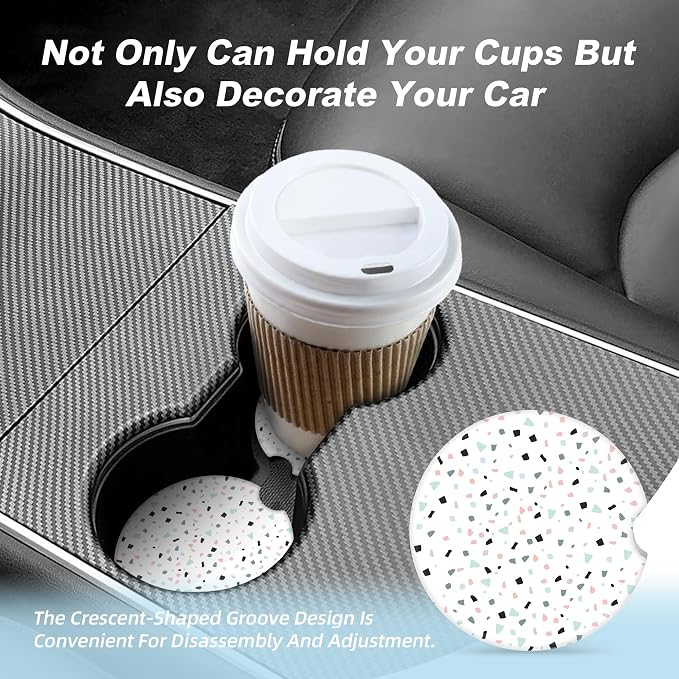 Abstract Pattern Car Coasters for Cup Holders,2 Pack Car Cup Holder Coasters for Car,Ceramic Absorbent Car Coaster with A Finger Notch and Cork Base,Car Interior Accessories for Women Men