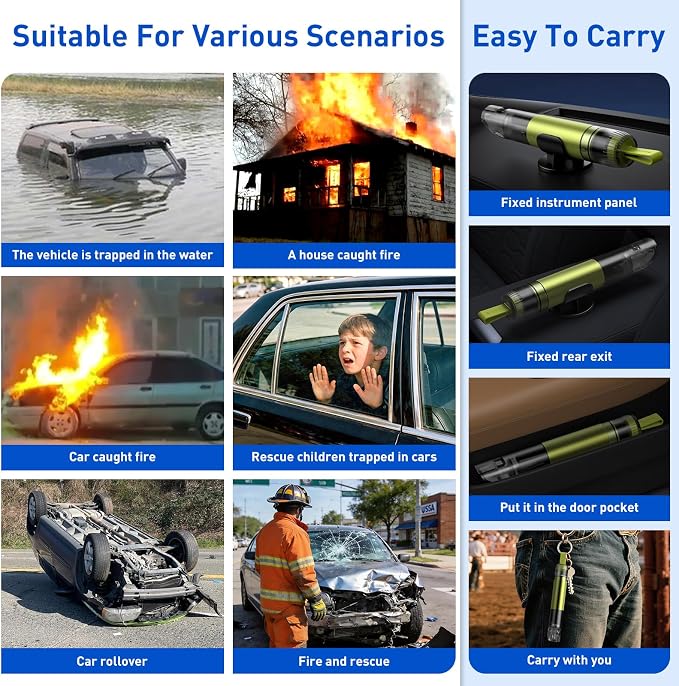 3 in 1 Car Safety Hammer Seatbelt Cutter and Survival Whistle, Safe Transparent Lid Window Breaker Seatbelt Cutter Underwater, 3-Pack Emergency Keychains car Window Breaker Tool,Glass Breaker for Cars