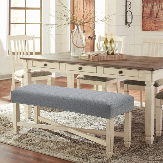 Fuloon Waterproof Dining Bench Cover, Removable Bench Slipcover Washable Bench Seat Protector Cover for Living Room, Bedroom, Kitchen (Light Grey)