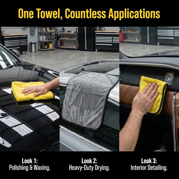 Microfiber Towels for Cars, 800GSM Car Cleaning Towels, Soft Microfiber Cleaning Cloths for Car Washing, Drying, Waxing, Buffing and Polishing, Scratch-Free Auto Detailing Towels, 6 Pack, 12 x 16 Inch